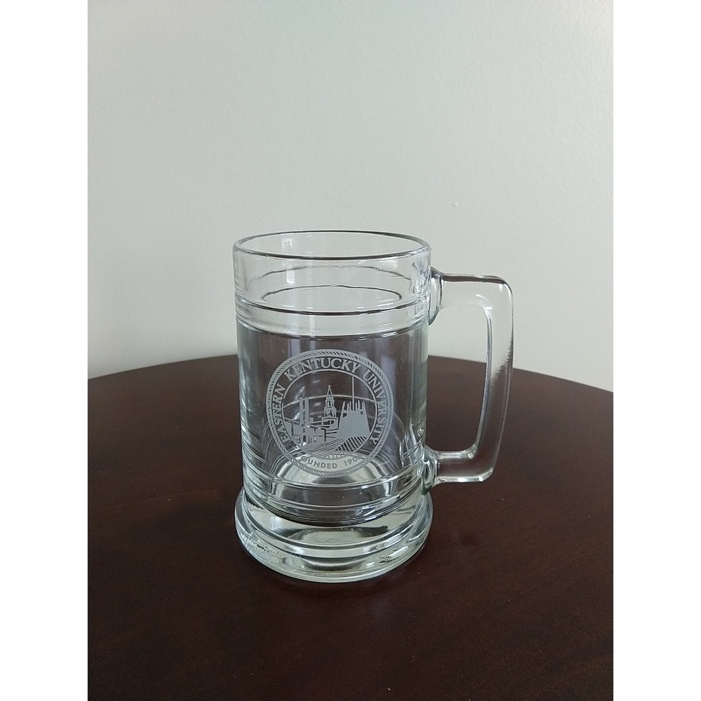 Vintage Eastern Kentucky University EKU Clear Glass Beer Mug Stein